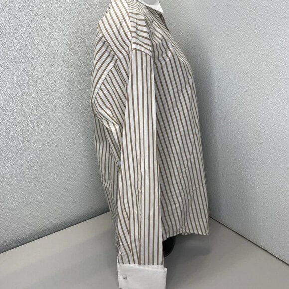 NEW FILIPPA K Women’s Tuxedo Shirt White/Light Brown Size 2 Cotton Striped - Picture 7 of 11